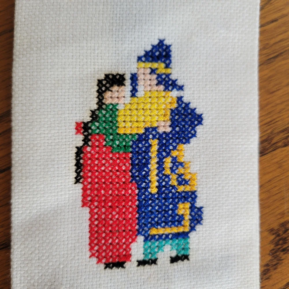 Embroidered Tea Towel  Korea Post-War  Cottage Industry Program & India Souvenir